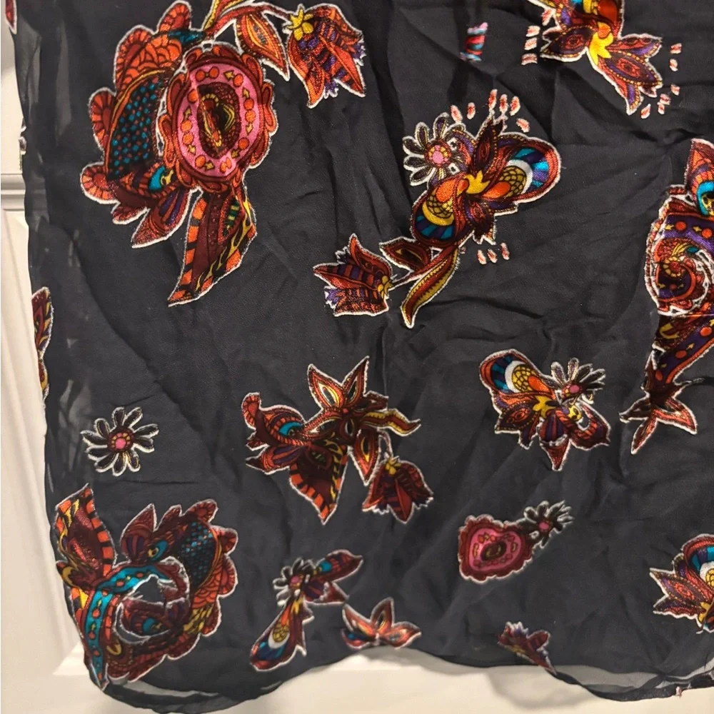 Alice + Olivia Julius Floral Flower Ruffle Dress Silk Black Multicolor Pattern - Picture 6 of 11
